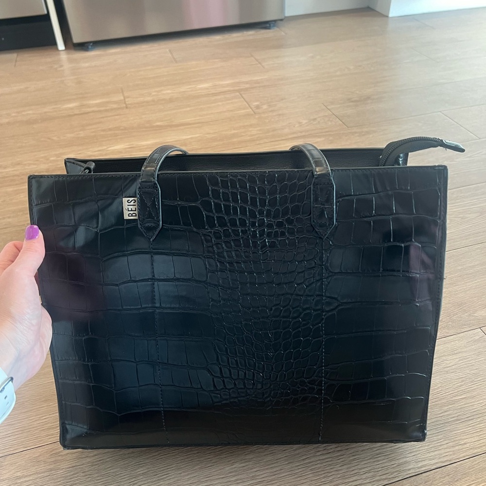 Beis Work Tote in Black Croc